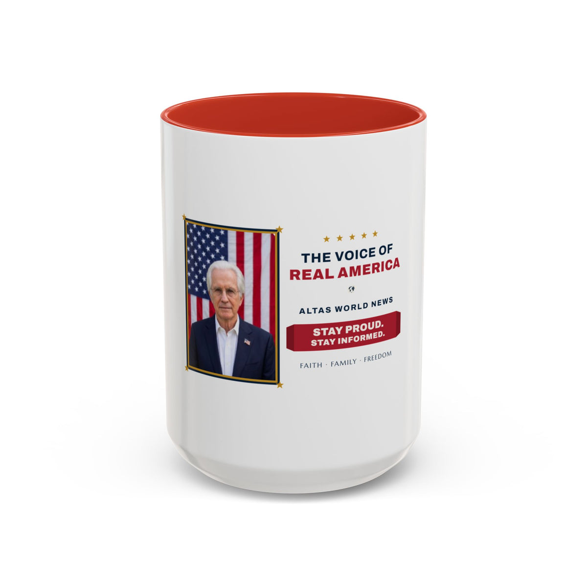 The Voice of Real America Accent Mug — Faith · Family · Freedom | Altas World News