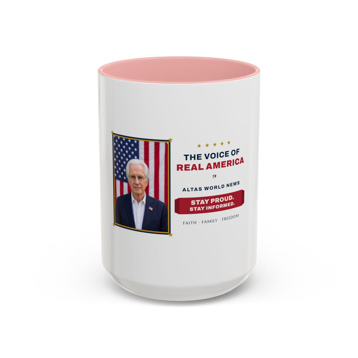 The Voice of Real America Accent Mug — Faith · Family · Freedom | Altas World News