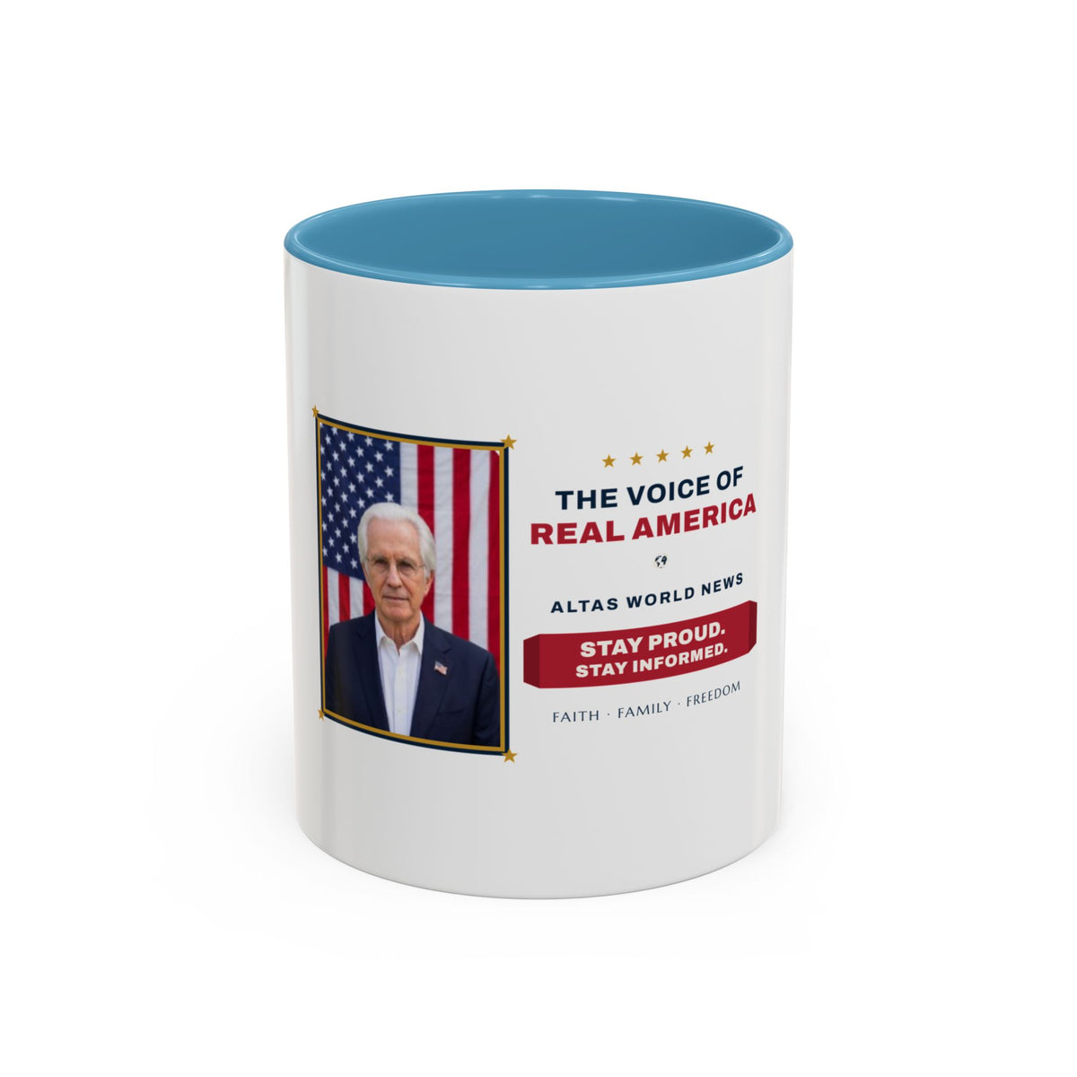 The Voice of Real America Accent Mug — Faith · Family · Freedom | Altas World News