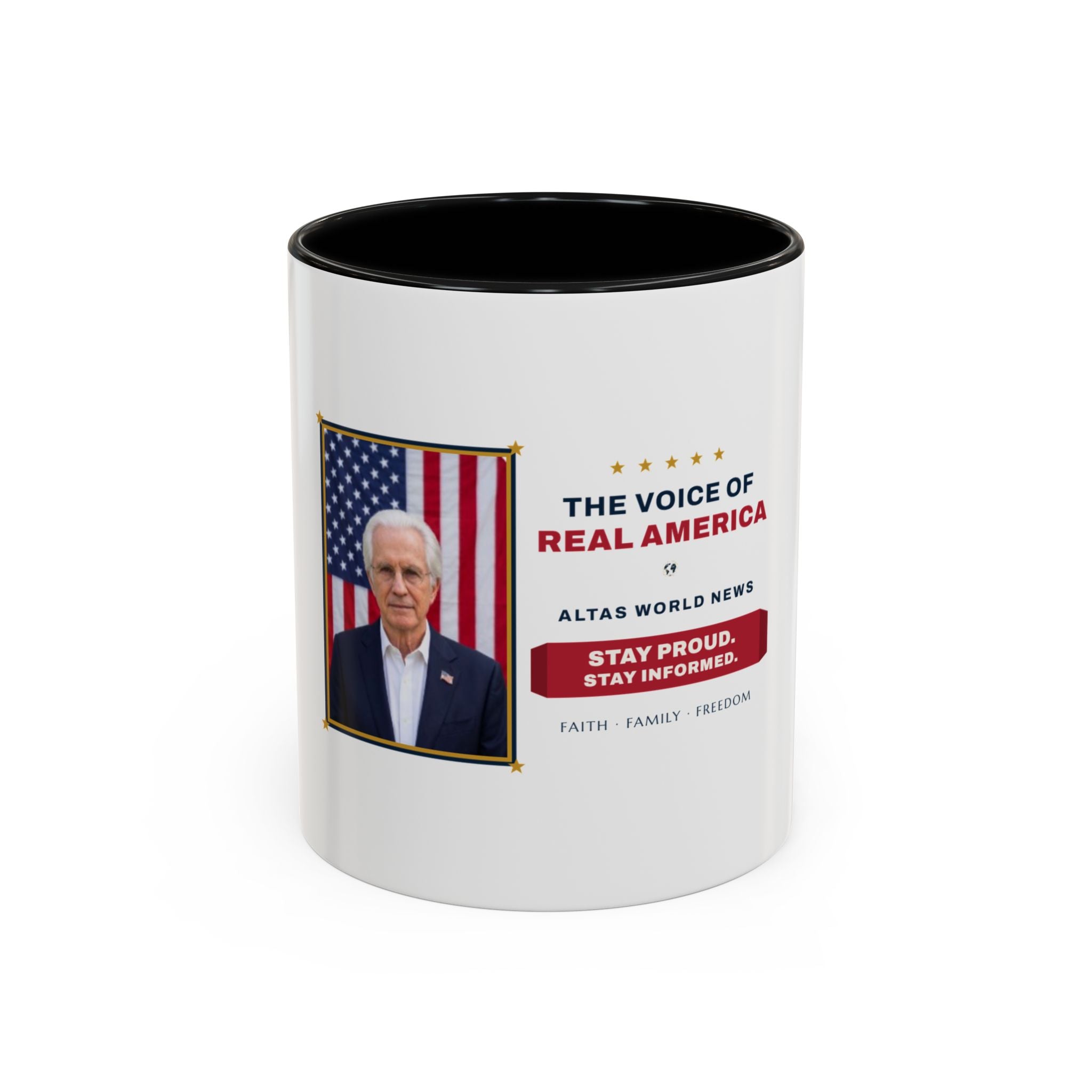 The Voice of Real America Accent Mug — Faith · Family · Freedom | Altas World News